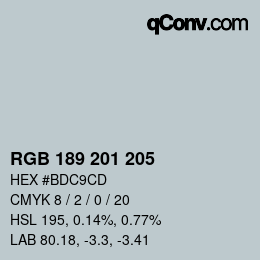 カラーコード: RGB 189 201 205 | qconv.com