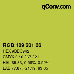 Color code: RGB 189 201 66 | qconv.com