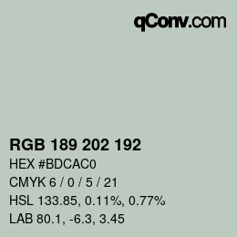 カラーコード: RGB 189 202 192 | qconv.com