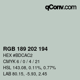 カラーコード: RGB 189 202 194 | qconv.com
