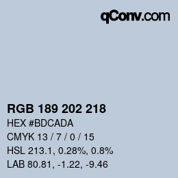 Color code: RGB 189 202 218 | qconv.com