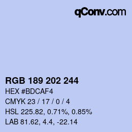 Color code: RGB 189 202 244 | qconv.com