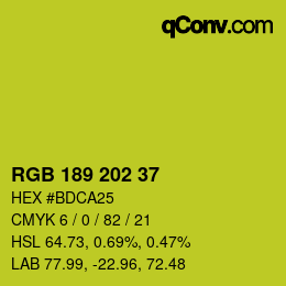 Color code: RGB 189 202 37 | qconv.com
