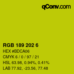 Color code: RGB 189 202 6 | qconv.com