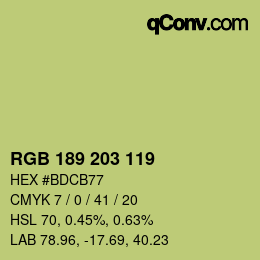 Color code: RGB 189 203 119 | qconv.com