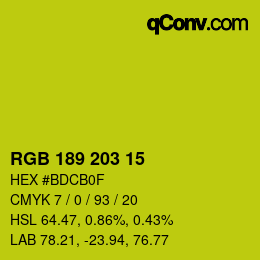 Color code: RGB 189 203 15 | qconv.com