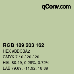 カラーコード: RGB 189 203 162 | qconv.com