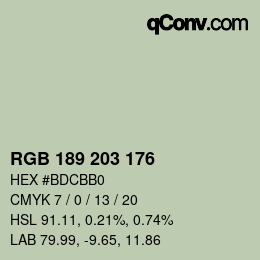 カラーコード: RGB 189 203 176 | qconv.com