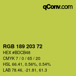 Color code: RGB 189 203 72 | qconv.com