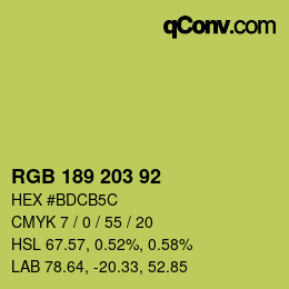 Color code: RGB 189 203 92 | qconv.com