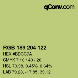 カラーコード: RGB 189 204 122 | qconv.com
