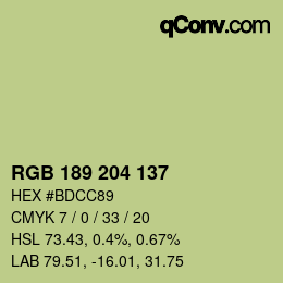 Color code: RGB 189 204 137 | qconv.com