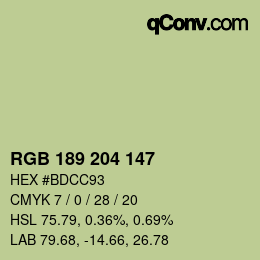 Color code: RGB 189 204 147 | qconv.com