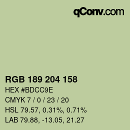 颜色代码: RGB 189 204 158 | qconv.com