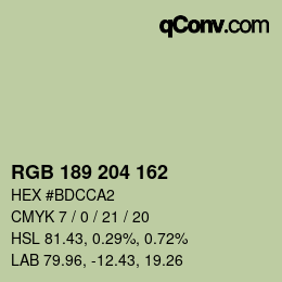 Color code: RGB 189 204 162 | qconv.com