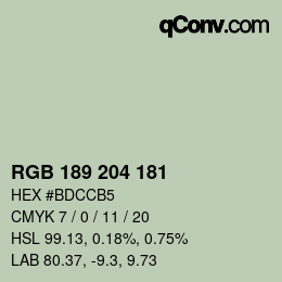颜色代码: RGB 189 204 181 | qconv.com