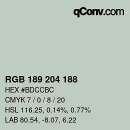 Color code: RGB 189 204 188 | qconv.com