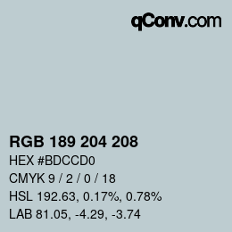カラーコード: RGB 189 204 208 | qconv.com