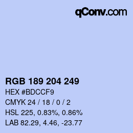 Color code: RGB 189 204 249 | qconv.com