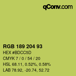 Color code: RGB 189 204 93 | qconv.com