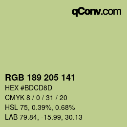 カラーコード: RGB 189 205 141 | qconv.com