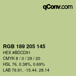 Color code: RGB 189 205 145 | qconv.com