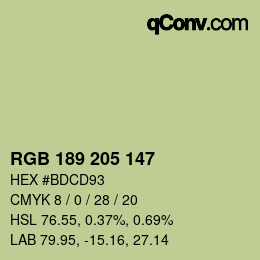 Color code: RGB 189 205 147 | qconv.com