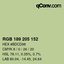 Color code: RGB 189 205 152 | qconv.com