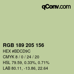 Color code: RGB 189 205 156 | qconv.com