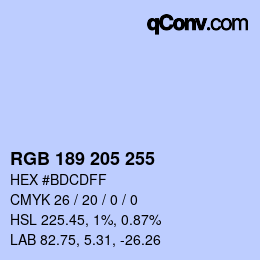 Color code: RGB 189 205 255 | qconv.com