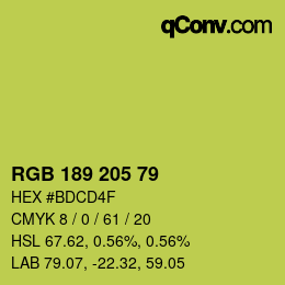 Color code: RGB 189 205 79 | qconv.com