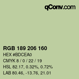 カラーコード: RGB 189 206 160 | qconv.com