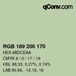 カラーコード: RGB 189 206 170 | qconv.com