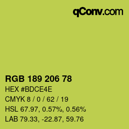 Color code: RGB 189 206 78 | qconv.com