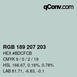 Color code: RGB 189 207 203 | qconv.com