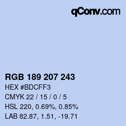 Color code: RGB 189 207 243 | qconv.com