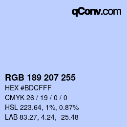 Color code: RGB 189 207 255 | qconv.com