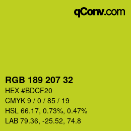 Color code: RGB 189 207 32 | qconv.com