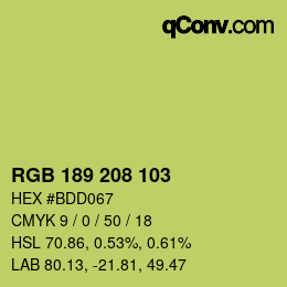 Color code: RGB 189 208 103 | qconv.com