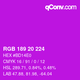Color code: RGB 189 20 224 | qconv.com