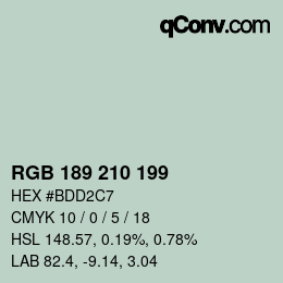 Color code: RGB 189 210 199 | qconv.com
