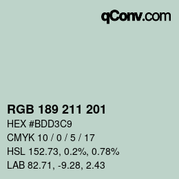 Color code: RGB 189 211 201 | qconv.com