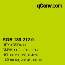 カラーコード: RGB 189 212 0 | qconv.com