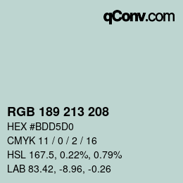 カラーコード: RGB 189 213 208 | qconv.com