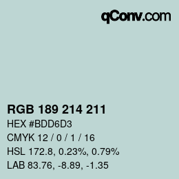 Color code: RGB 189 214 211 | qconv.com