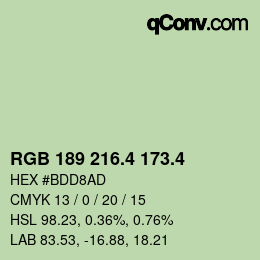 カラーコード: RGB 189 216.4 173.4 | qconv.com