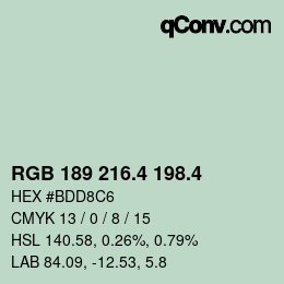 カラーコード: RGB 189 216.4 198.4 | qconv.com