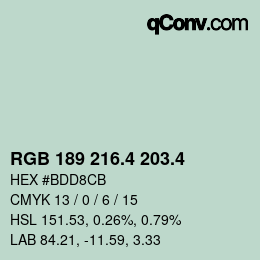 カラーコード: RGB 189 216.4 203.4 | qconv.com