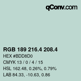 カラーコード: RGB 189 216.4 208.4 | qconv.com