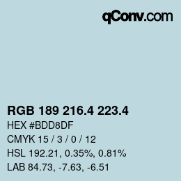 カラーコード: RGB 189 216.4 223.4 | qconv.com